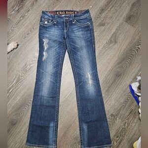 Rock Revival Dark Blue Distressed Boot Cut Jeans